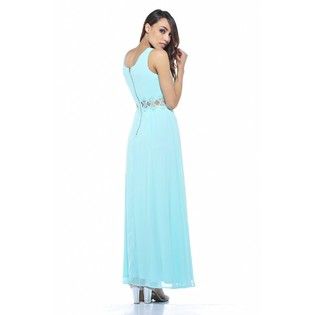 AX Paris   Womens Chiffon Embellished Waist Maxi Aqua Dress   Online