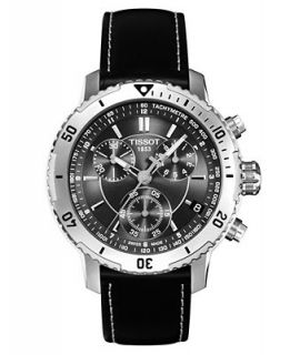 Tissot Watch, Mens Swiss Chronograph PRS 200 Black Leather Strap