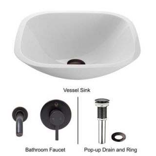 Vigo Square Shaped Stone Glass Vessel Sink in White Phoenix with Wall Mount Faucet Set in Antique Rubbed Bronze VGT220