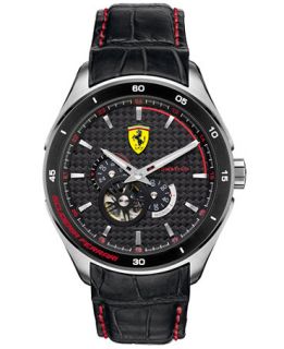 Scuderia Ferrari Watch, Mens Automatic Gran Premio Black Calfskin