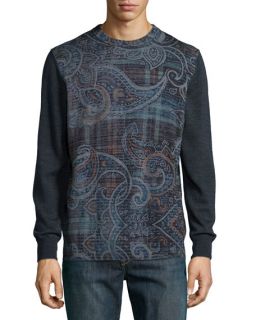 Robert Graham Langdon Paisley & Check Print Sweater, Charcoal