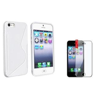 Insten White S Shape TPU Rubber Case for Apple iPhone 5 5s + Screen Guard