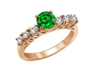 1.98 Ct Round Green Simulated Emerald White Topaz 18K Rose Gold Engagement Ring