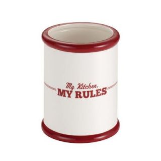 Cake Boss Countertop Accessories Ceramic Tool Crock in Cream with Red, My Kitchen and My Rules Pattern 58687
