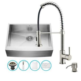 Vigo All in One Farmhouse Apron Front Stainless Steel 30 in. 0 Hole Single Bowl Kitchen Sink with Faucet Set VG15236