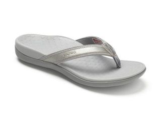 Vionic Tide II   Leather Orthotic Sandals   Orthaheel Pewter Metallic