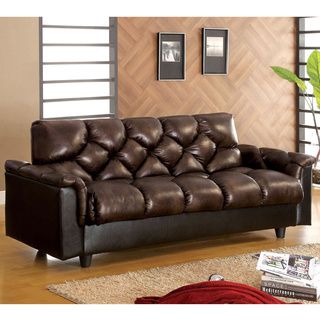 Furniture of America Pouffle Brown Leather Like Futon Sofa   16347264