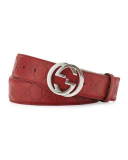 Gucci Interlocking G Leather Belt, Red