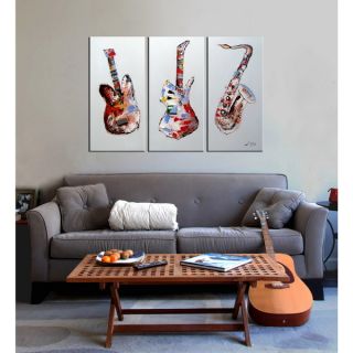 Hand painted Musical Instruments 3 piece Gallery wrapped Canvas Art