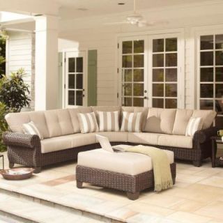 Hampton Bay Mill Valley 4 Piece Patio Sectional Set with Parchment Cushions 143 002 4SECOLE