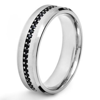 Stainless Steel Mens Black Cubic Zirconia Brushed Band   15643430