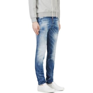 Dsquared2 Blue Raffia Trimmed Ripped & Painted Cool Guy Jeans