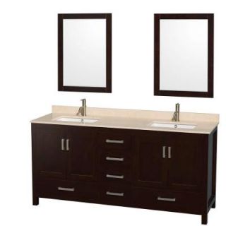 Wyndham Collection Sheffield 72 in. Double Vanity in Espresso with Marble Vanity Top in Ivory and 24 in. Mirrors WCS141472DESIVUNSM24