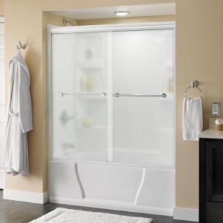 Delta Lyndall 59 3/8 in. x 58 1/8 in. Semi Frameless Sliding Tub Door in White with Chrome Handle and Niebla Glass 171164