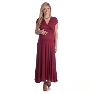 24/7 Comfort Apparel Womens Maternity Faux Wrap Maxi Dress in Wine