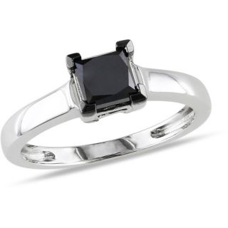 Sterling Silver 1 Carat Princess Cut Black Diamond Solitaire Ring (6mm)