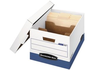 Bankers Box 0083601 R Kive Maximum Strength Storage Box, Letter/Lgl, Locking Lid, White/Blue, 12/Ctn