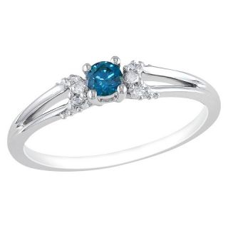 CT.T.W Round Blue & White Diamond Promise Ring in 10K White Gold