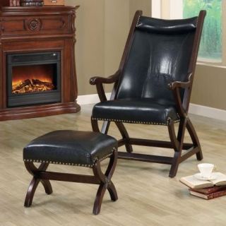 Monarch Specialties Leather Look Hunter Chair with Ottoman