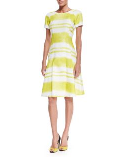 Carolina Herrera Short Sleeve Multi Stripe Dress, White/Yellow