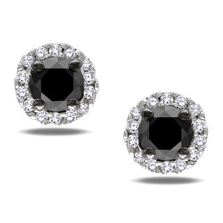 Miadora Sterling Silver 1/2ct Black Diamond Halo Stud Earrings