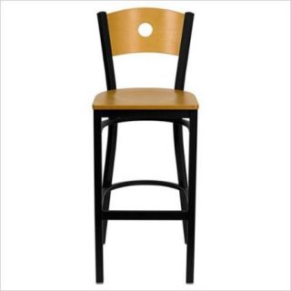 Metal Circle Back Bar Stool 30", Black and Natural