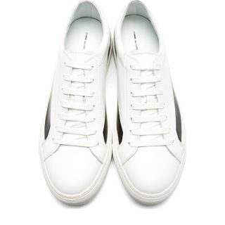 Comme des Garçons Shirts White Leather Low Top Stripe Print Sneakers