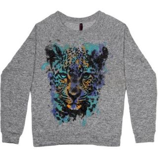 Juniors Watercolor Cheetah Hacci Graphic Sweater