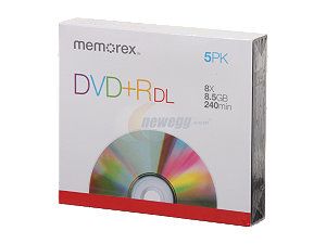 memorex 8.5GB 8X DVD+R DL 5 Packs Jewel Case Media Model 05835