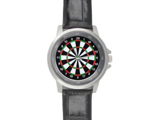 Originality Round Dart board Background Printed High grade Alloy Watch with Black Leather Watchband