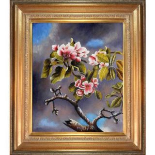 Tori Home Branch of Apple Blossoms Against Cloudy Sky Heade Framed Original Painting
