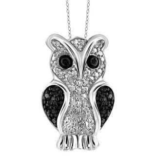 120 CT. T.W. Round Cut Black and White Diamond Pave Set Owl Pendant