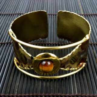 Handmade Brass Tiger Eye Bloom Cuff (South Africa)