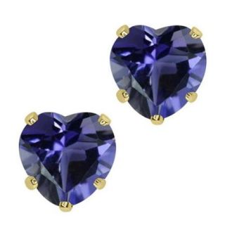 1.16 Ct Heart Shape 6mm Blue Iolite 10K Yellow Gold Stud Earrings