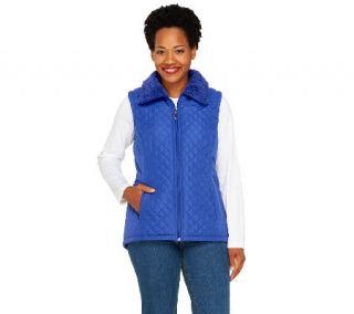As Is Denim & Co. Zip Front Quilted Vest with Faux Sherpa Lining —
