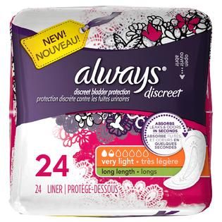 Always Discreet, Incontinence Liners, Very Light, Long Length, 24 Ct
