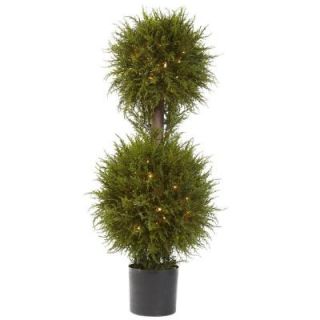 Nearly Natural 40 in. Cedar Double Ball Topiary with Lights 5916