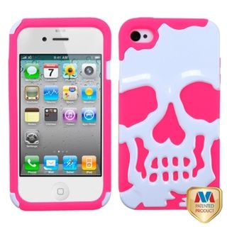 MYBAT White/ Pink Skullcap Hybrid Phone Cover for Apple® iPhone 4/ 4S