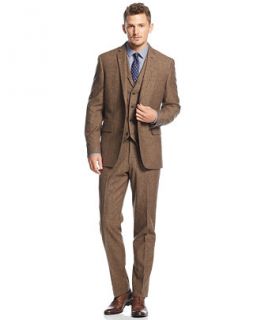 Bar III Carnaby Collection Slim Fit Brown Tweed Herringbone Suit