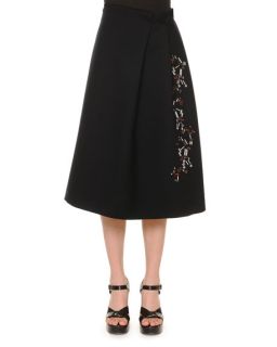 Jil Sander Embellished Pleated A Line Skirt, Black