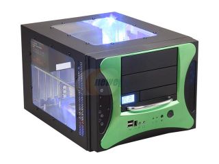 APEVIA X QPACK2 GN/500 Black/ Green Aluminum Body/ Front Mask MicroATX Desktop Computer Case 500W Power Supply