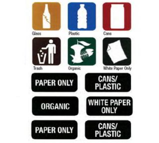 Carlisle 34RECLBL Recycle Label Kit   11 Color Coded Symbol Labels, 3 Sets Word Labels