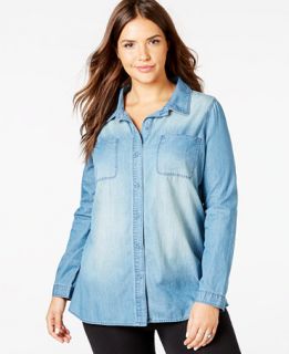 American Rag Plus Size Faded Chambray Shirt, Only at   Tops