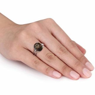 3 3/4 Carat T.G.W. Oval Cut Smokey Quartz and Diamond Accent Sterling Silver Cocktail Ring