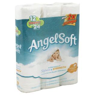 Angel Soft Bathroom Tissue, Unscented, Double Rolls, 2 Ply, 12 rolls