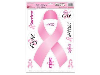 Club Pack of 120 Bright Pink Breast Cancer Awareness Ribbons Peel 'N Place Decal Decoration 17"