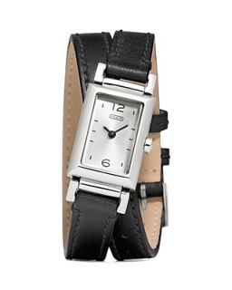COACH Madison Double Wrap Stainless Steel Watch with Black Leather Strap, 17mm