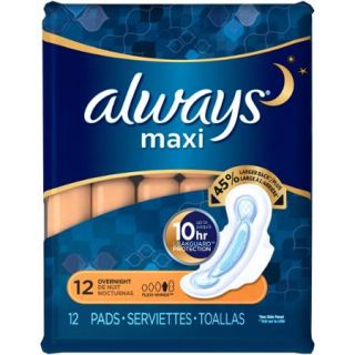 Always Maxi Overnight Pads with Wings, 12 count