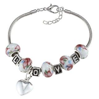 La Preciosa Silverplated Flower Bead LOVE and Heart Charm Bracelet