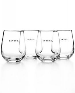 The Cellar Whiteware Words Set of 4 Stemless Wine Glasses   Serveware